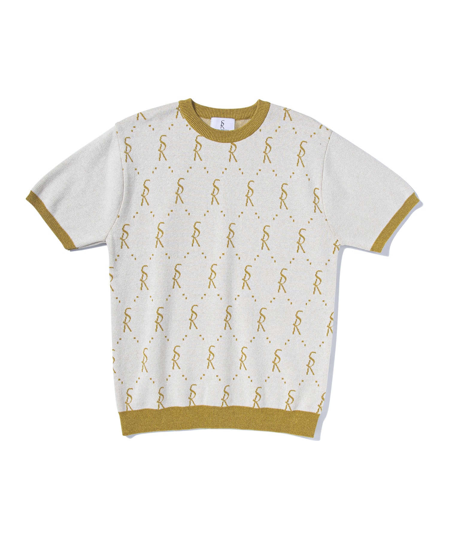 Oblique Jacquard Short-Sleeved Knitwear_cream gold