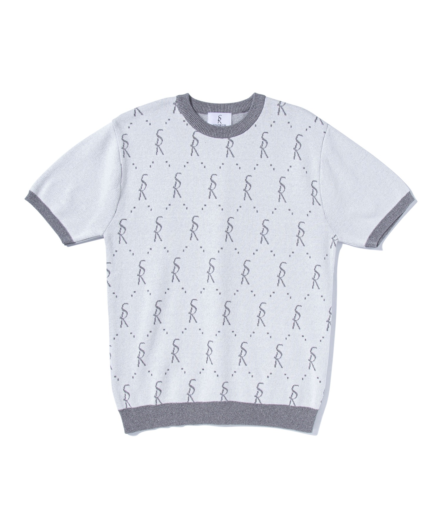 Oblique Jacquard Short-Sleeved Knitwear_gray